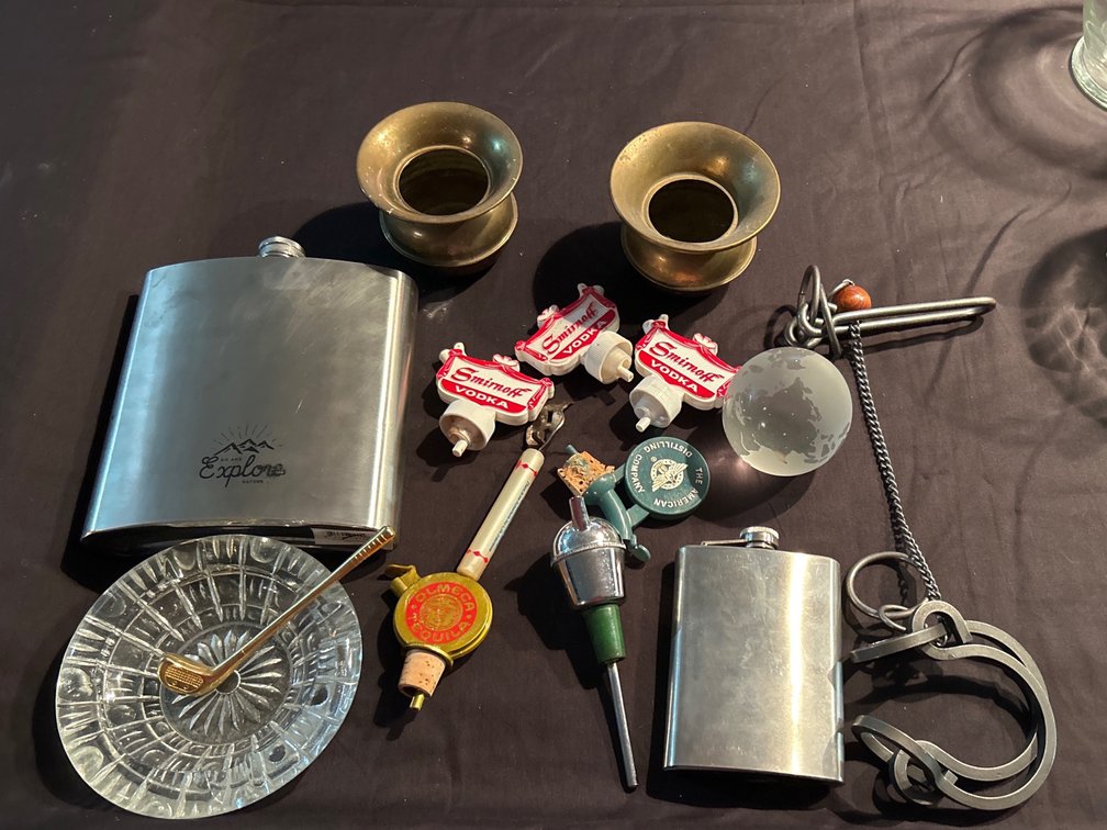 Flasks, Vintage Bottle Toppers, Etc