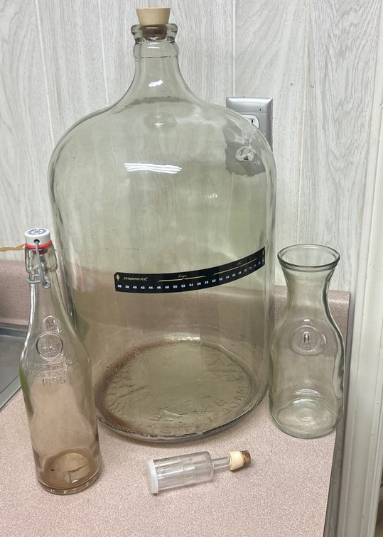 Large Clear Glass Jug with Two Small Glass Bottles