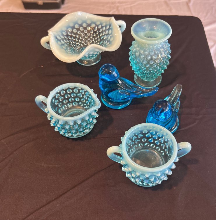 Fenton Blue Opalescent Hobnail Glassware