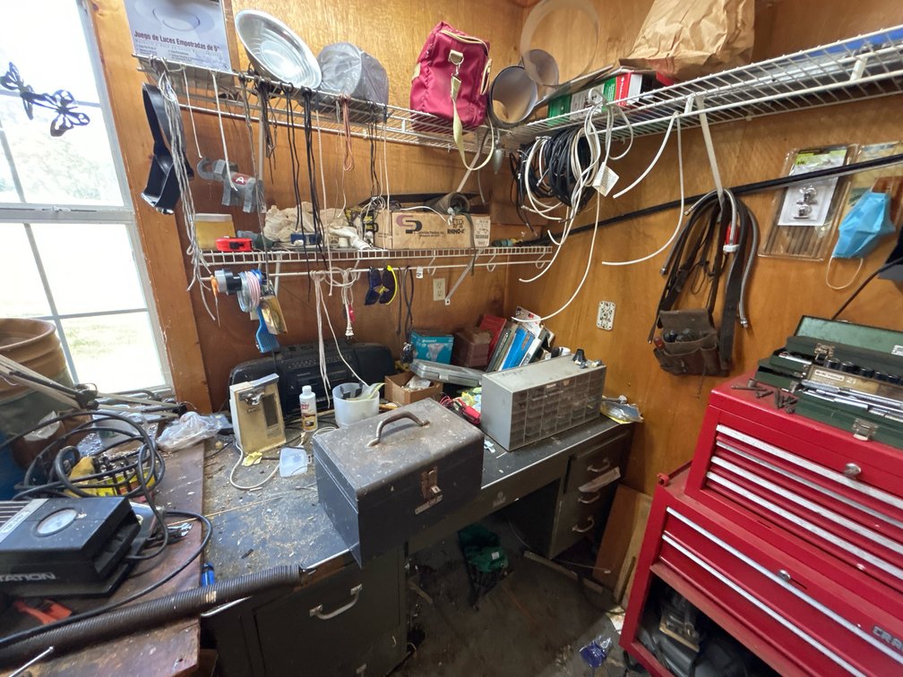 Desk with Contents and Contents on Shelf