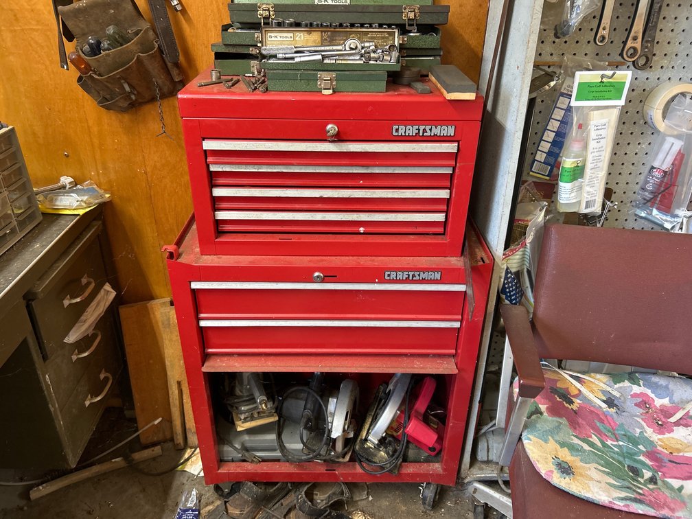 Craftsman Rolling Tool cart with tools, Tool belt, etc
