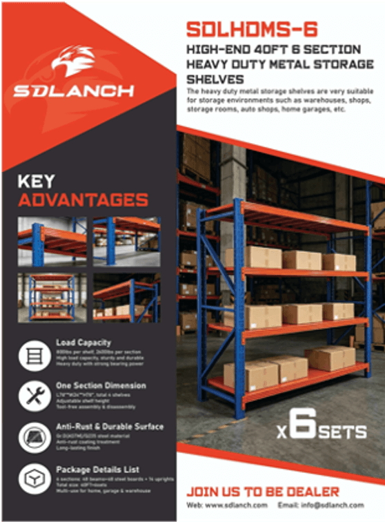 40ft Heavy Duty Metal Shelves - 6 Sets