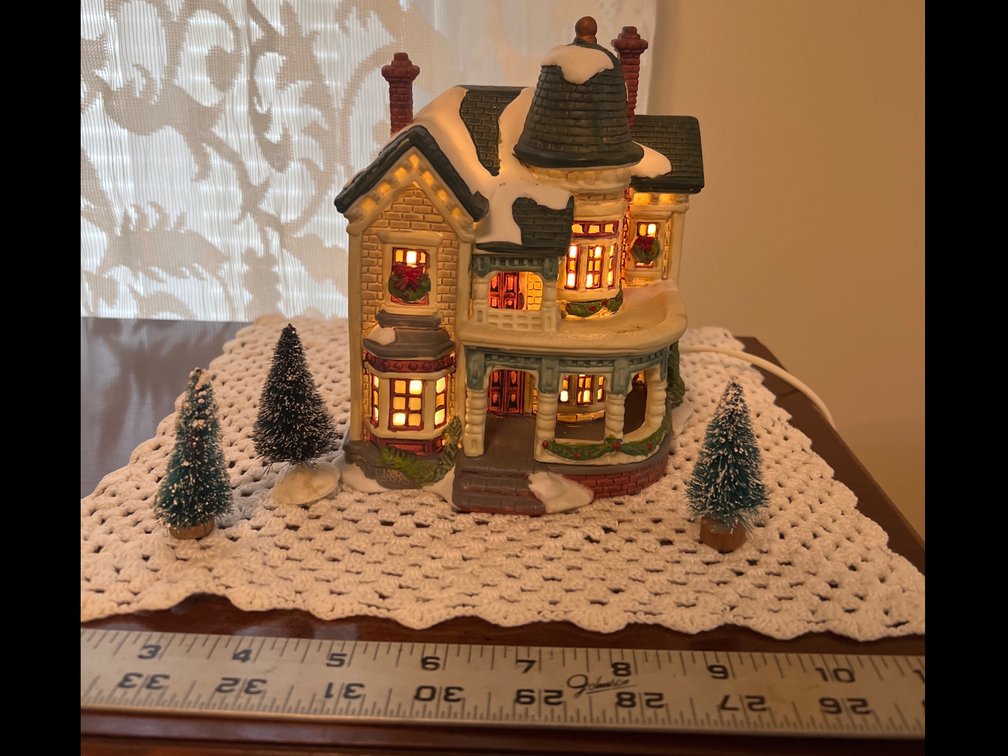 Light Up House With 3 Small Trees 