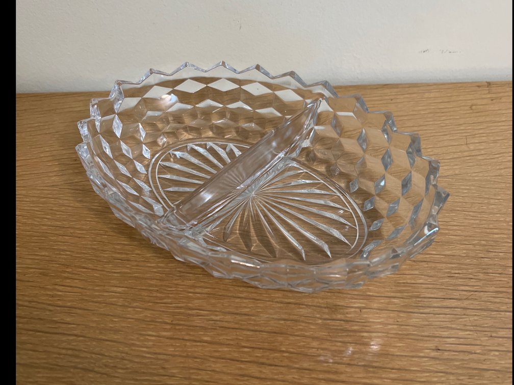 American Fostoria Clear Divided Vintage Glass Dish