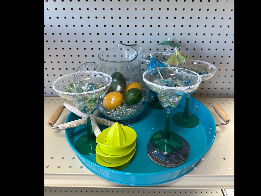 Margarita Glasses, Pitcher, and Decorations