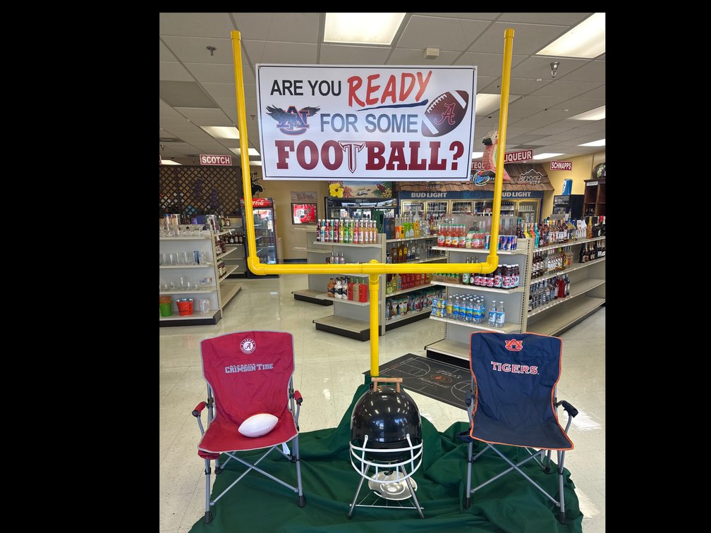 Alabama and Auburn Lawn Chairs, Crown Royal, Small Grill, Field Goal Post 
