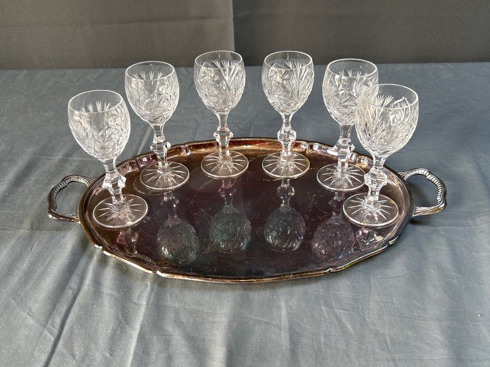 Silver Platter & "Barbara (Cut)" by American Cut Goblets