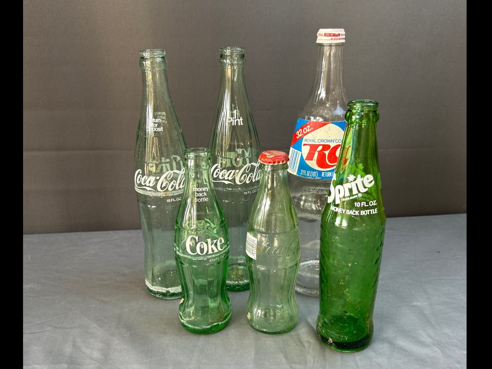 Coke, Sprite, and RC Cola Bottles