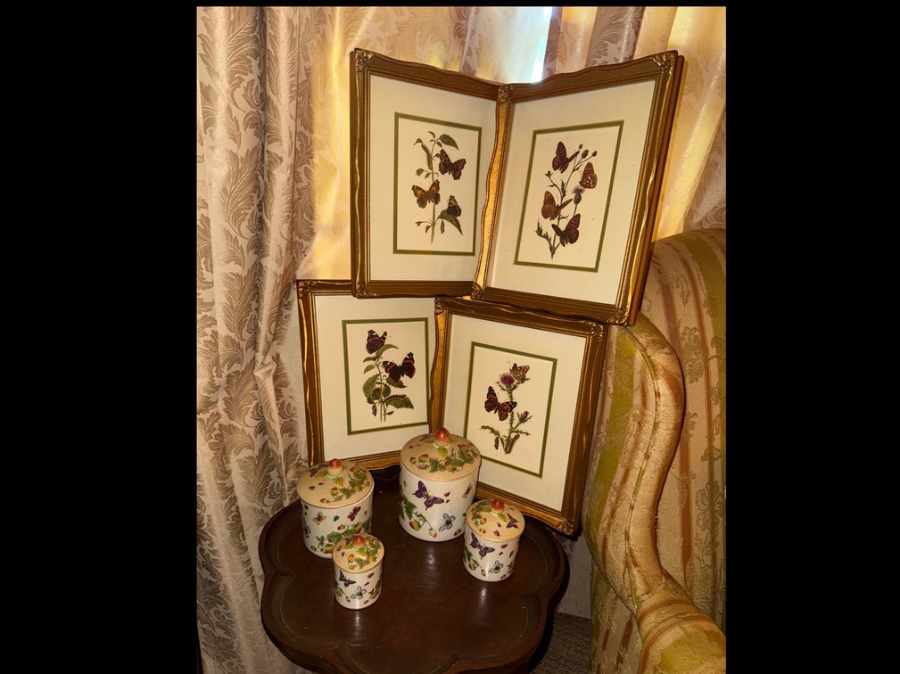 Butterfly Pictures and Canisters with Table