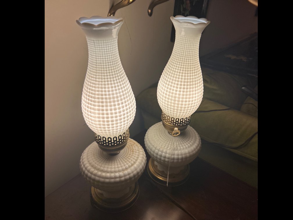 2 Vintage Milk Glass Lamps