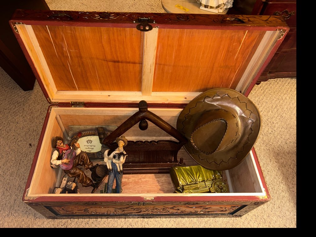 Medium Cedar Chest with Western Themed Decor 