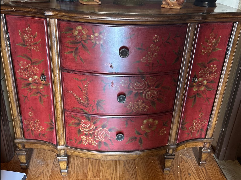 Vintage Red Dresser with Painted Flowers