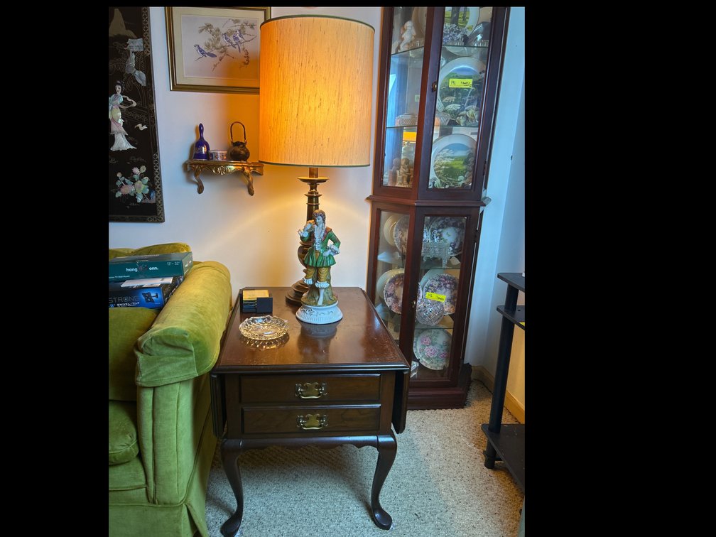 Side Table Folding Sides, Lamp, Ashtray, Figurine, Coasters