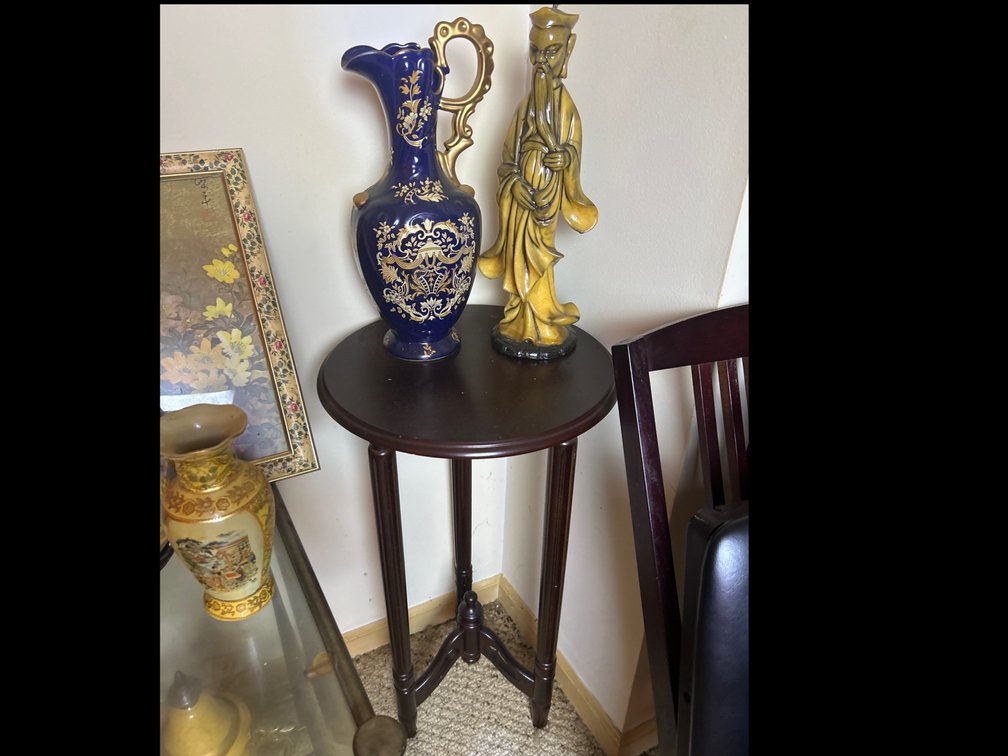 Tall Side Table with 2 Decorative Items
