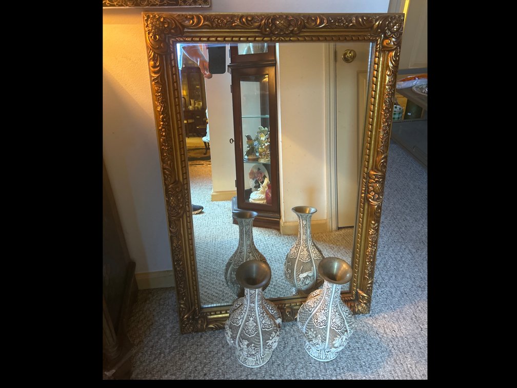 Mirror with Brass Vases