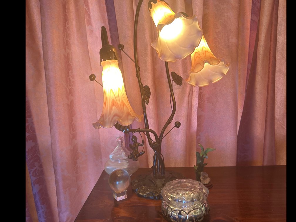 Vintage Pink Lamp with Other Decorative Items