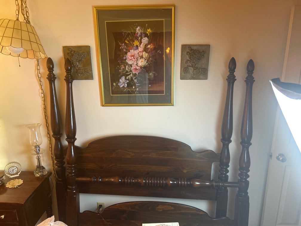 Full Wooden Bed Frame with Decorative Pictures