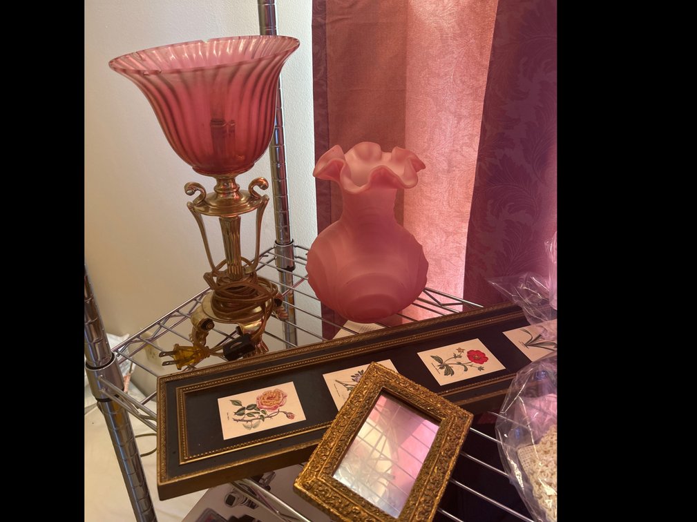 Pink Lamp and Vase with Picture and Mirror