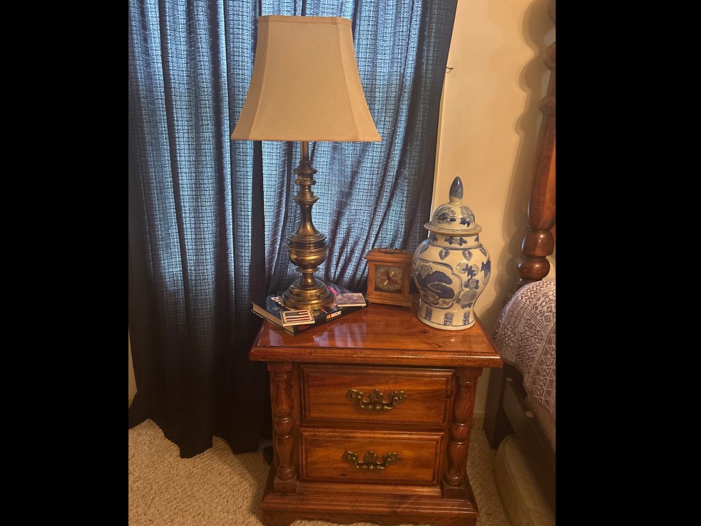 Nightstand WITH Contents, Lamp, Etc.