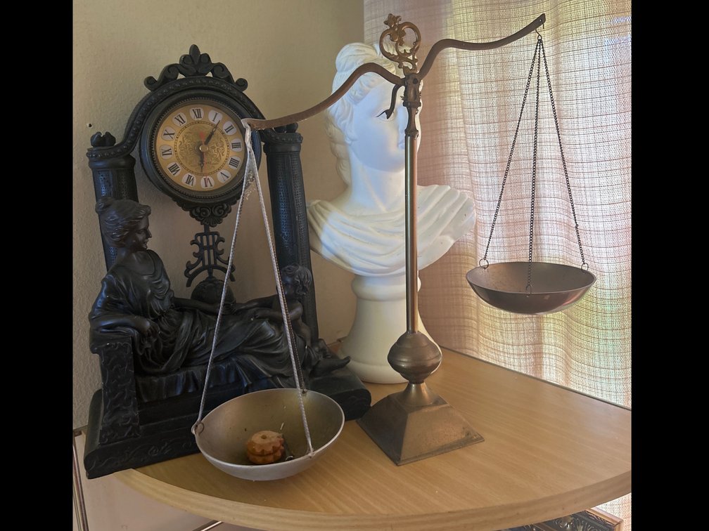 Apothecary scale, with other items