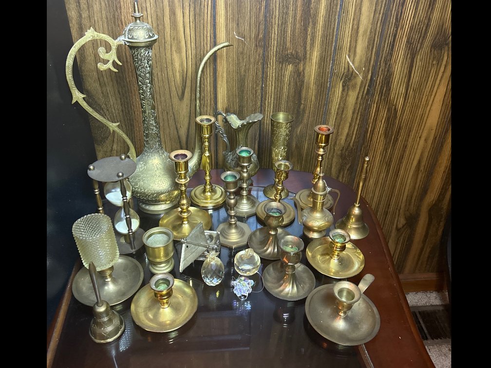 Brass Candle Holders and Pitchers, Etc.