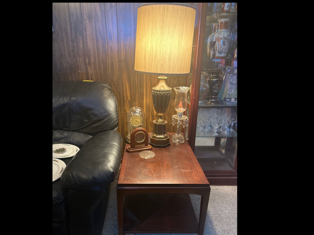 Side Table with Lamps and Clocks