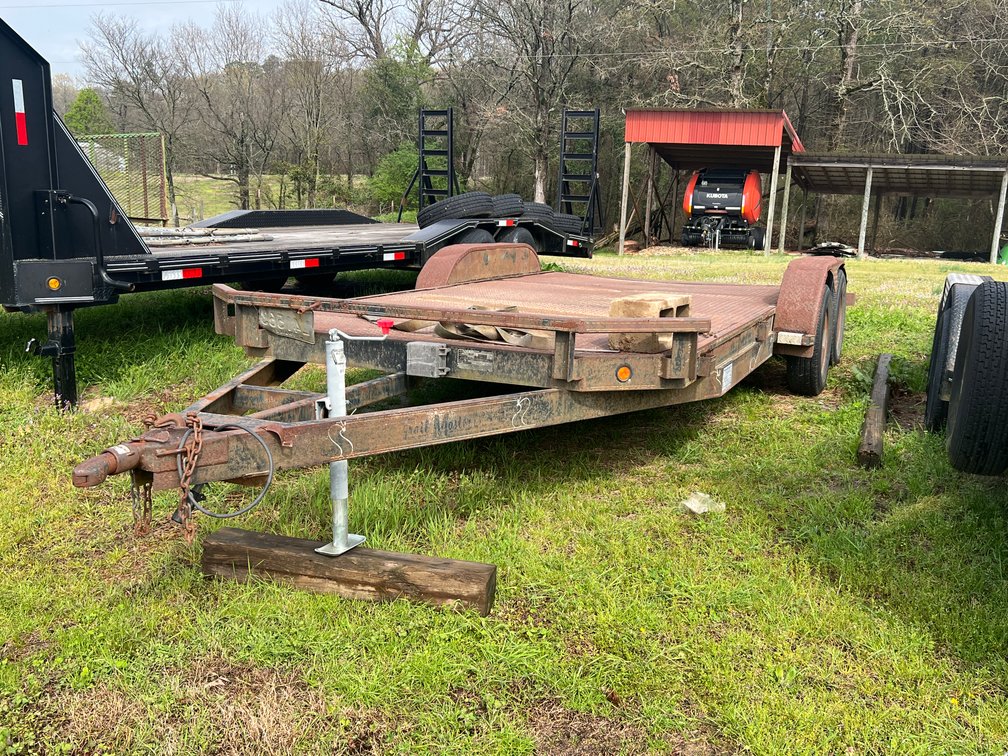 16' Topp's Trailers Trail Master Inc. Flatbed Tandem Axle Metal Deck Trailer w/Stowaway Ramps