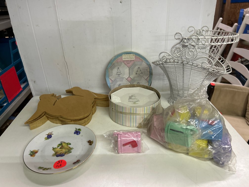 Wedding Confections Plates, Metal Mailbox Coin Banks+