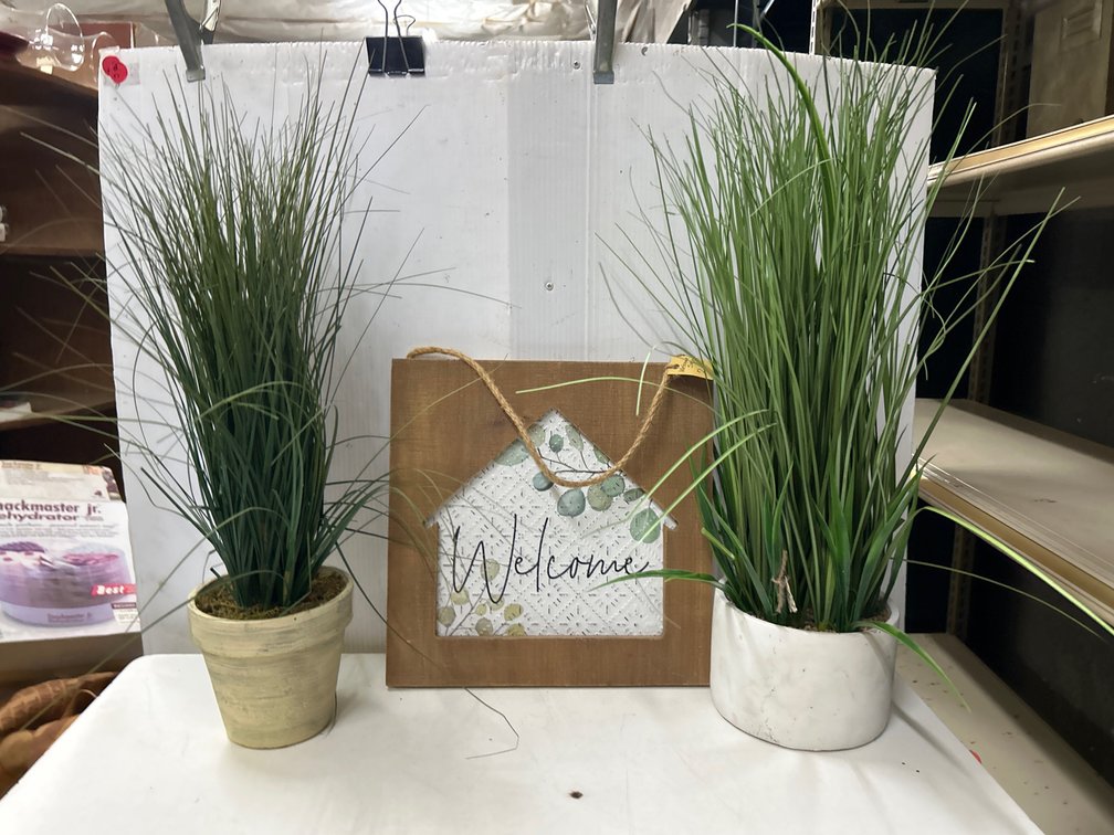 Faux Greenery and Welcome Sign
