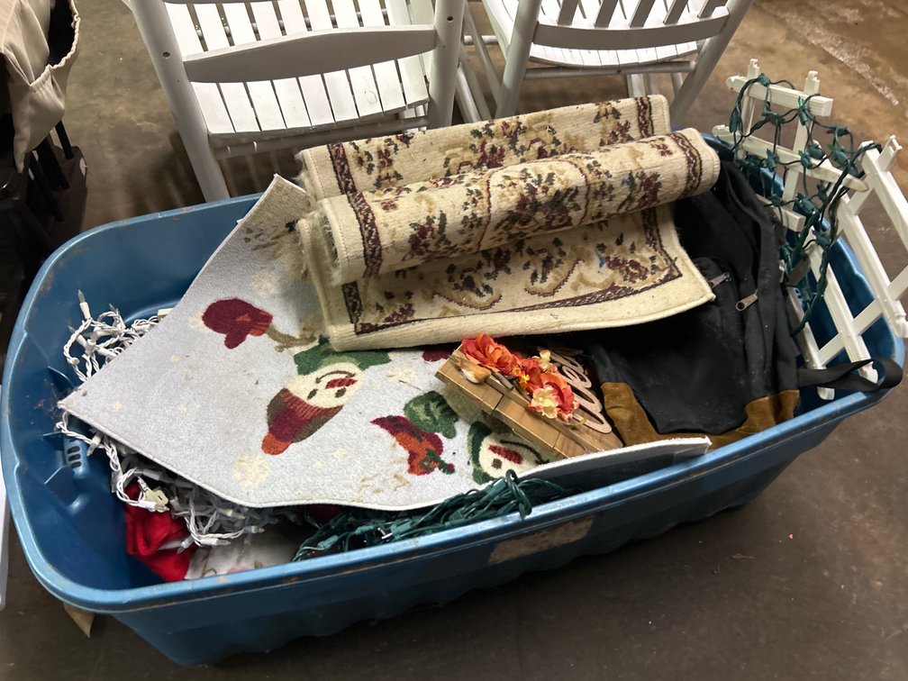 Rugs, Christmas Lights in Large Tote+