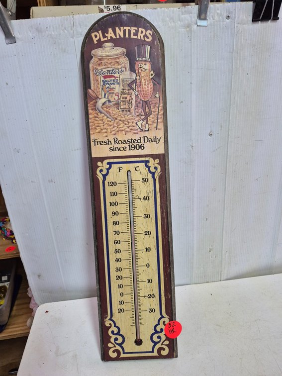 24" tall wood Planter's Peanuts thermometer