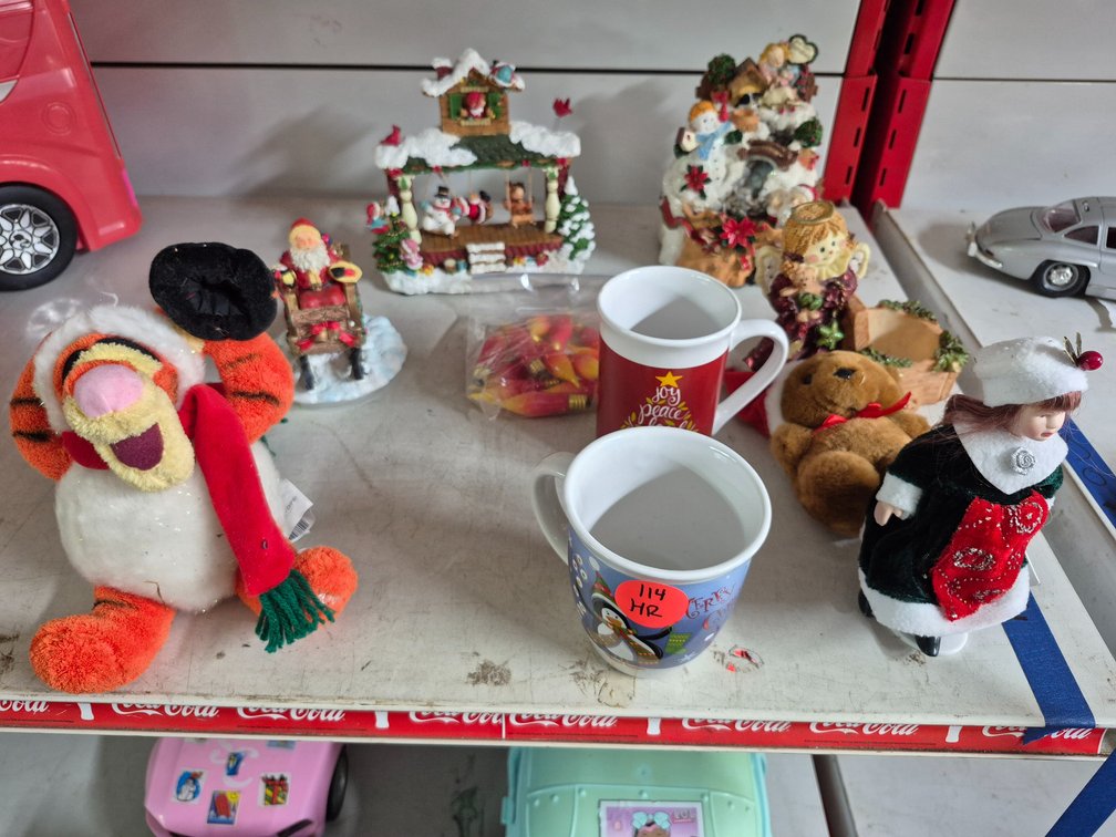 Shelf full of Christmas decor
