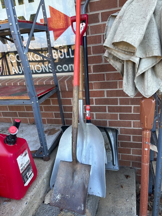2 Metal Shovels and Plastic Shovel
