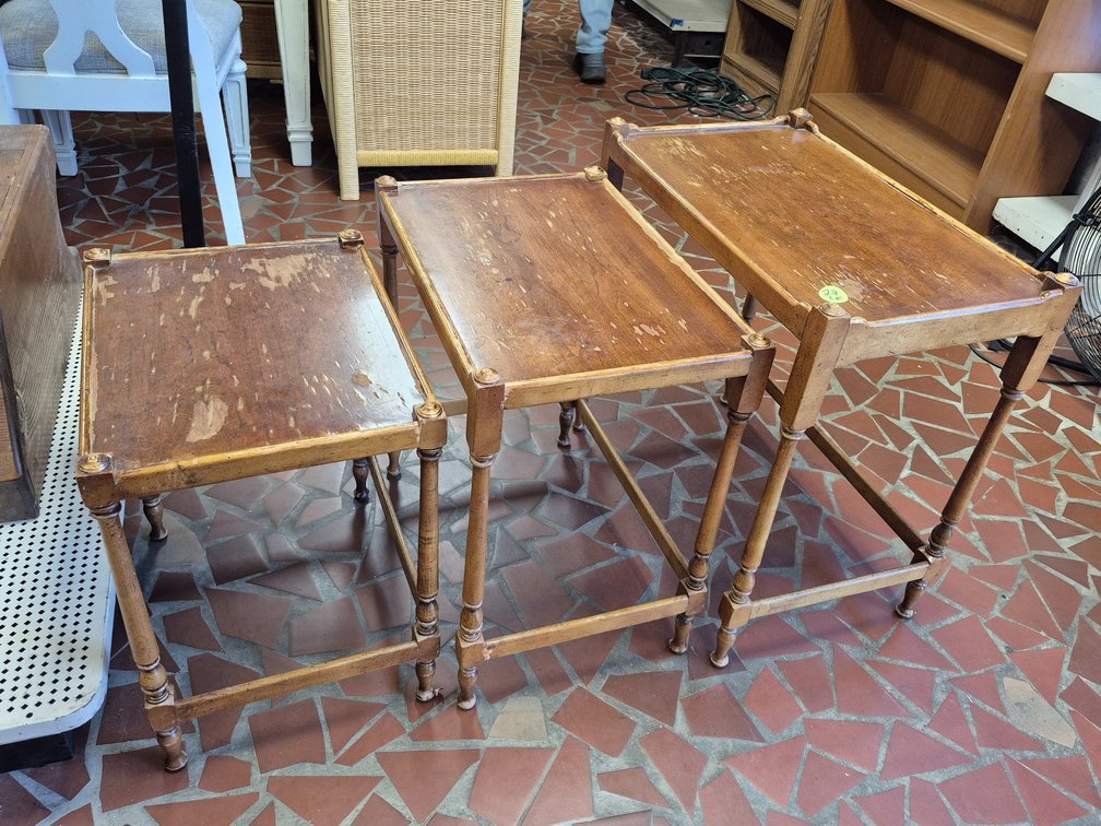 Vtg set of (3) wooden stacking nesting tables