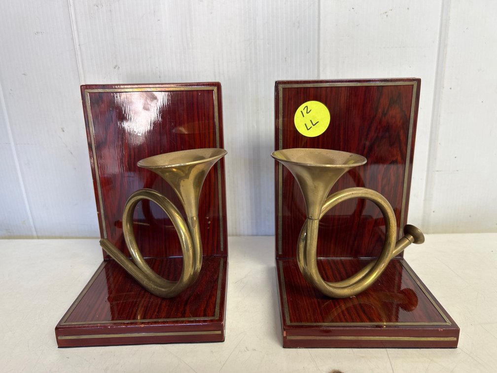 Brass French Horn Bookends