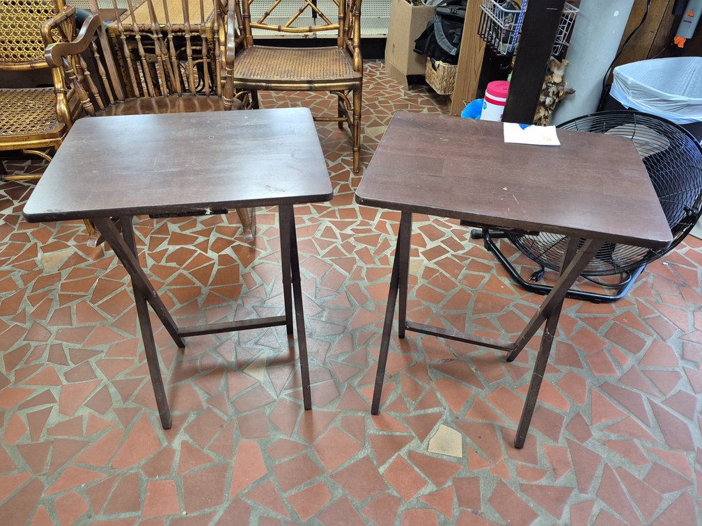 (2) solid wood folding tv tables