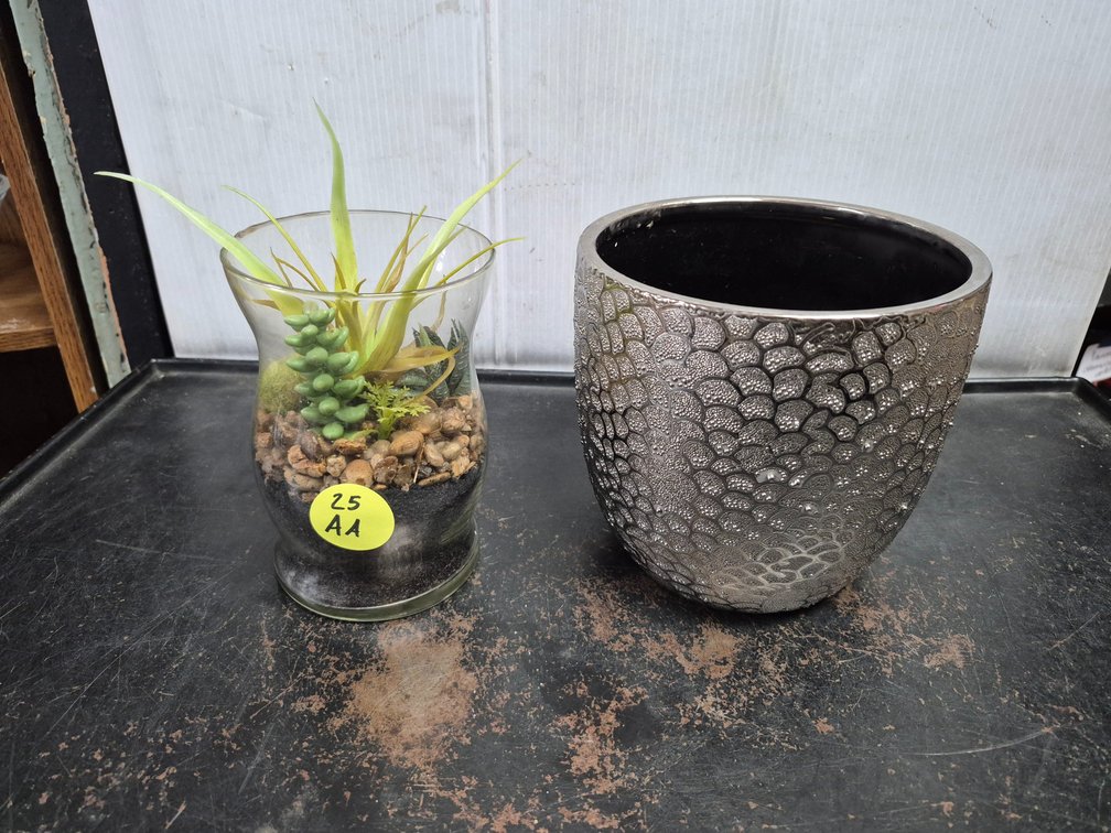 Potted faux succulent planter and a candleholder
