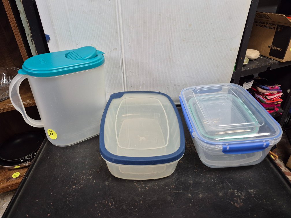 Plastic bowls and pitcher