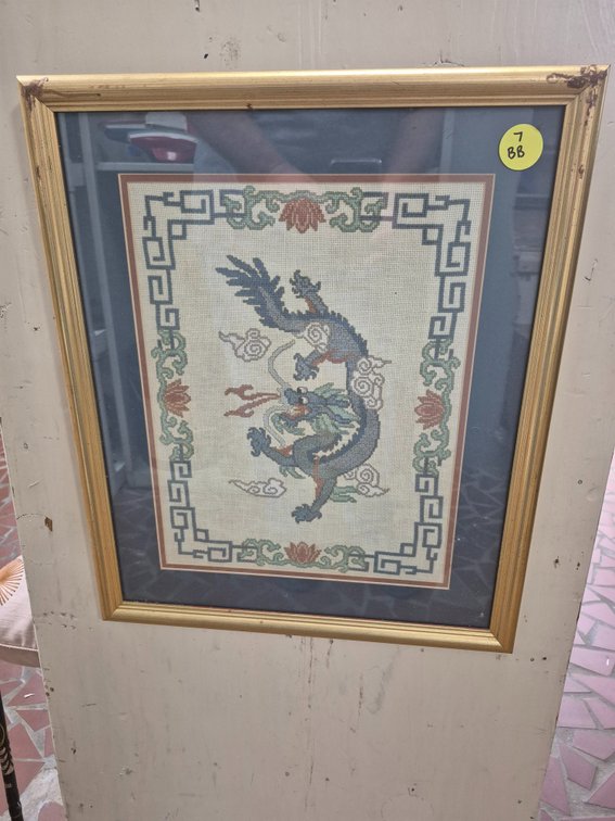 Framed matted cross stitch work
