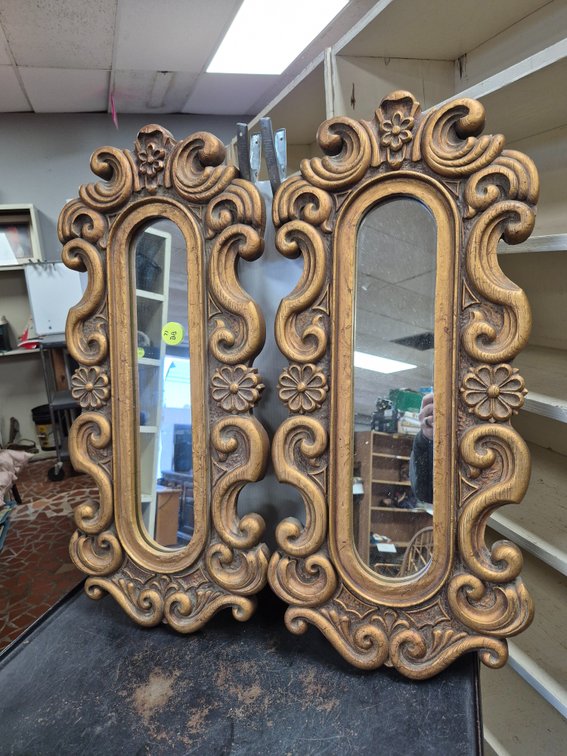 (2) 28" tall wood framed wall mirrors