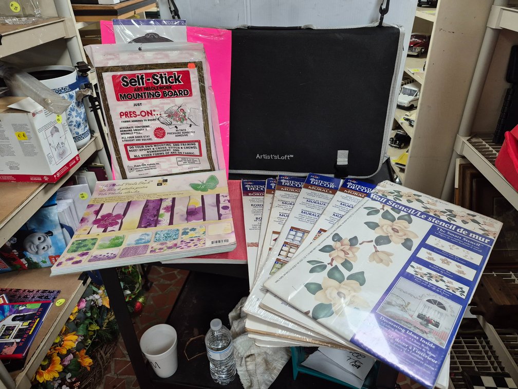 Artists bag, stencil kits, printed cardstock+