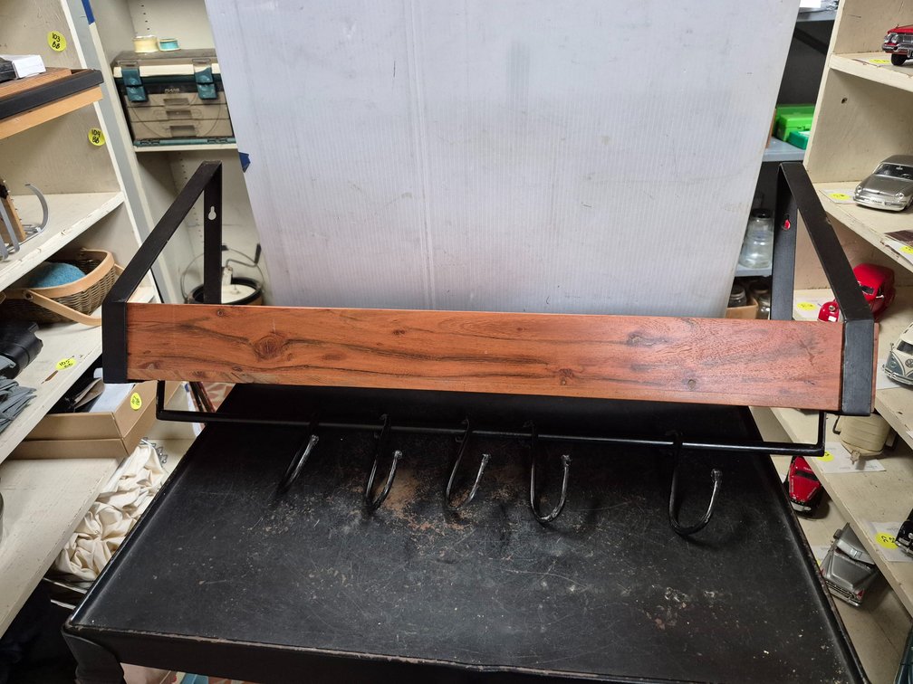 28" wide Wood wall shelf with coat hooks