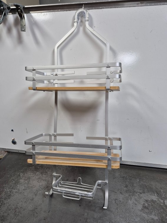 Bamboo and metal shower caddy