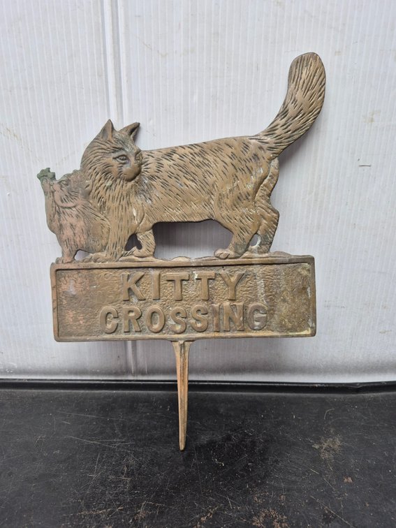 Solid brass Kitty Crossing yard sign