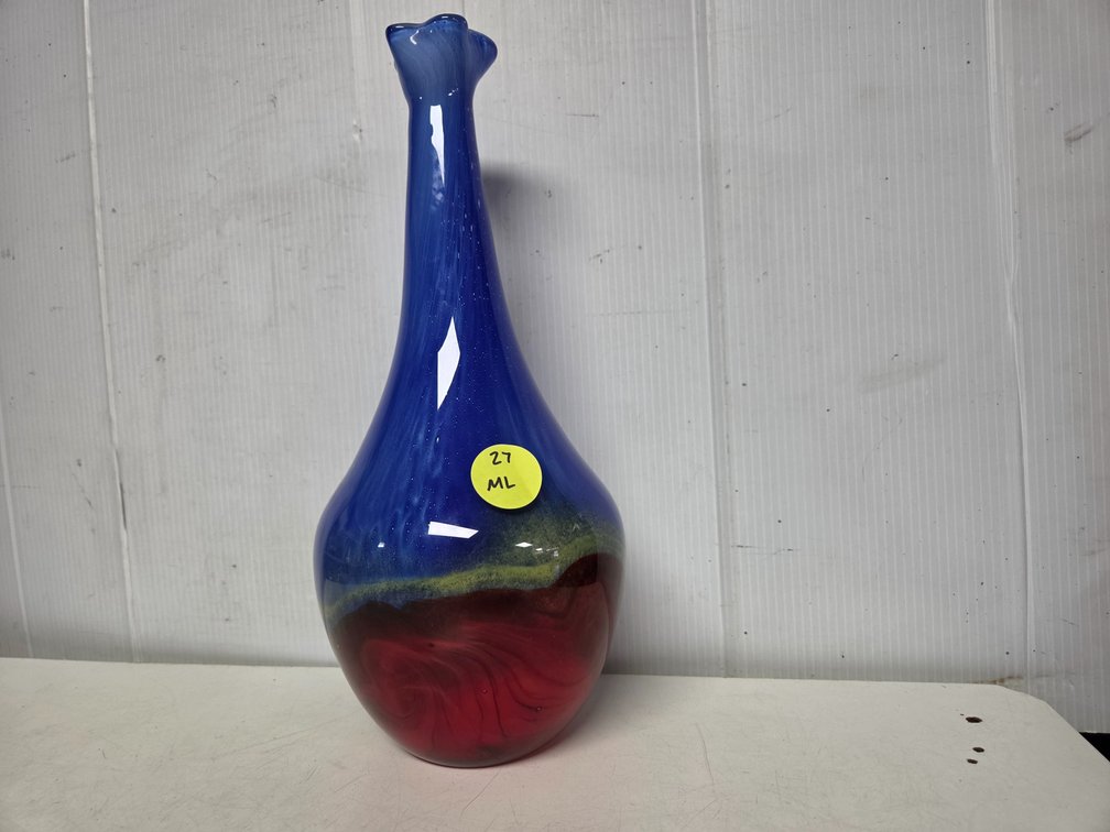 Thick, heavy, colorful vase w/ petal style rim