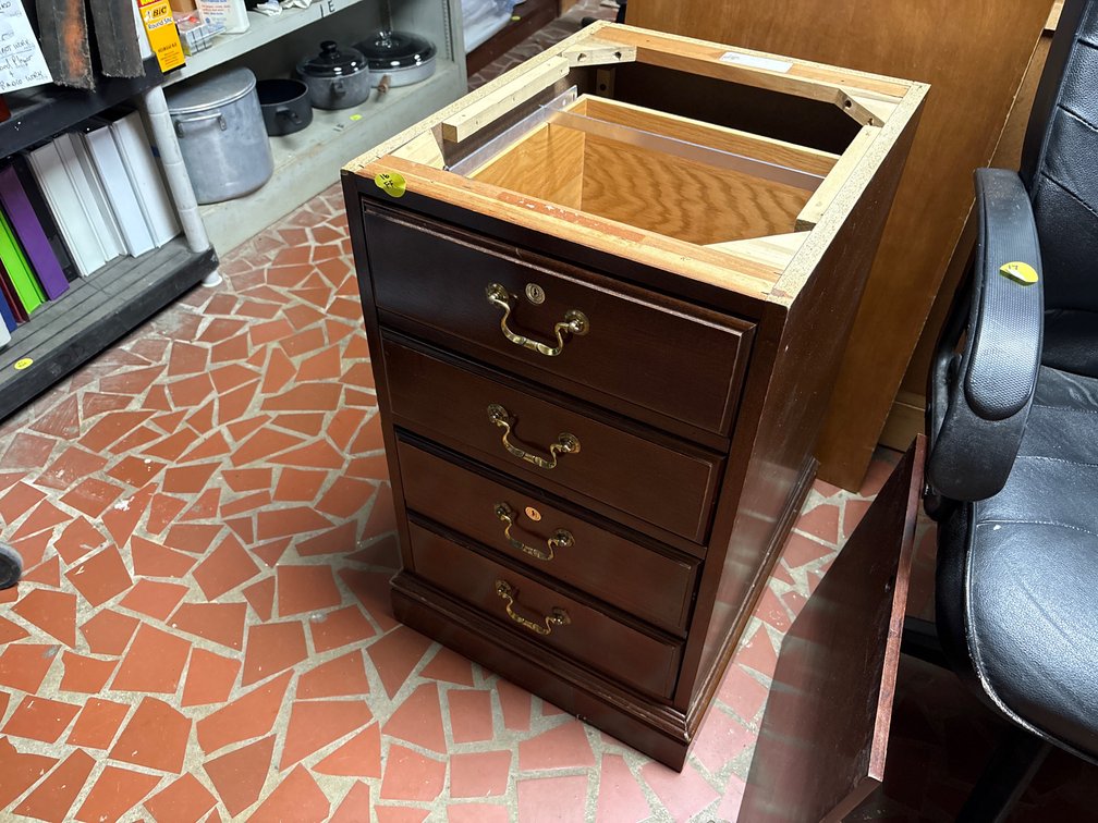 Pressed board two drawer file cabinet with no top