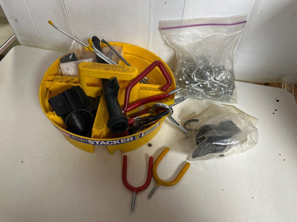 Screw In Hooks, Peg Hooks in Bucket Stacker