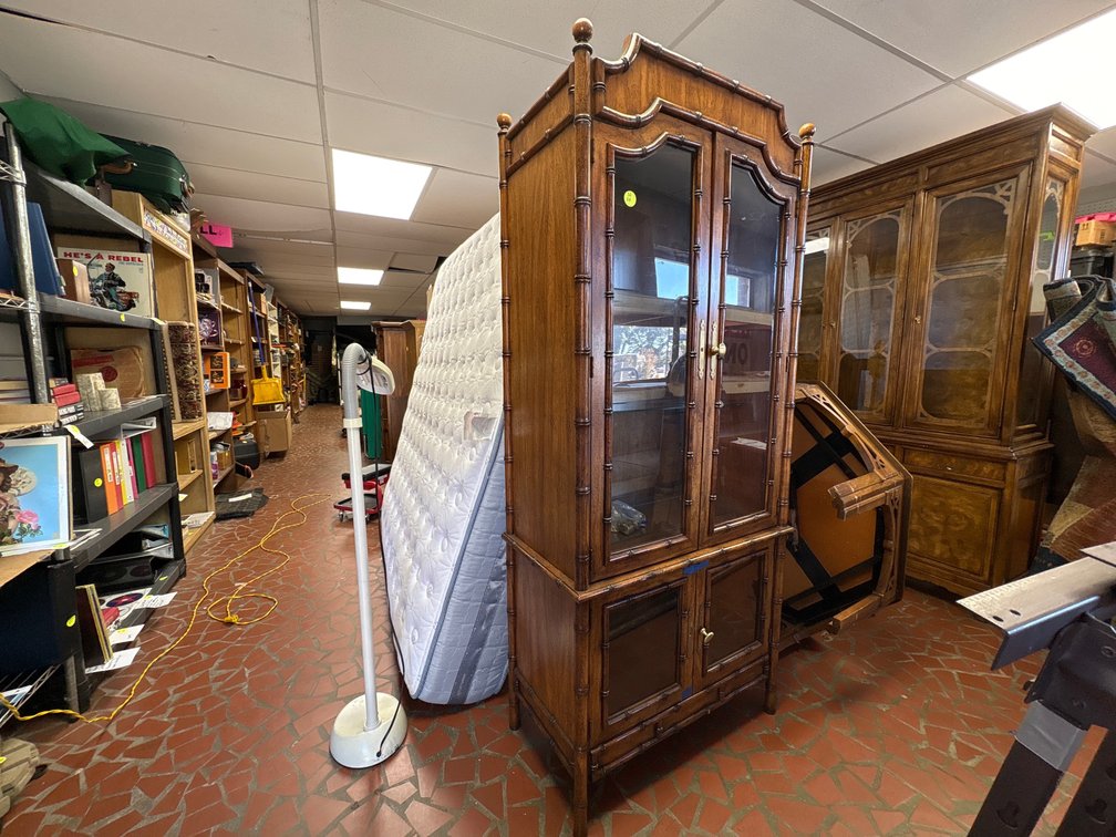 Vintage faux-bamboo curio or china cabinet