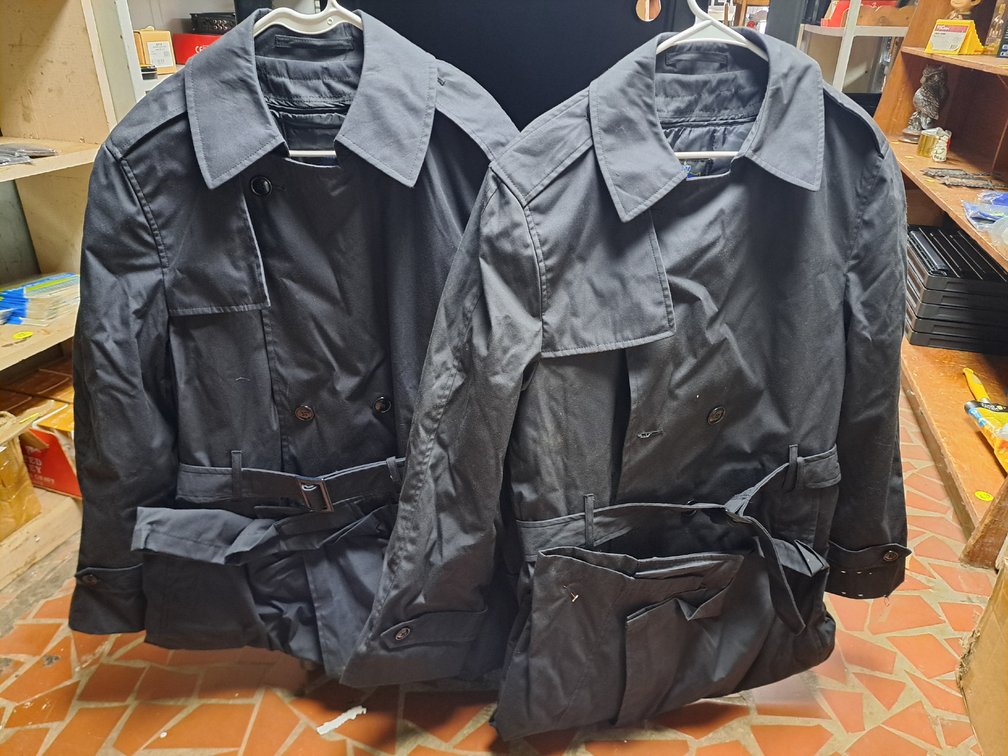 (2) Vintage Black Neptune Garment Co. Trench Coats