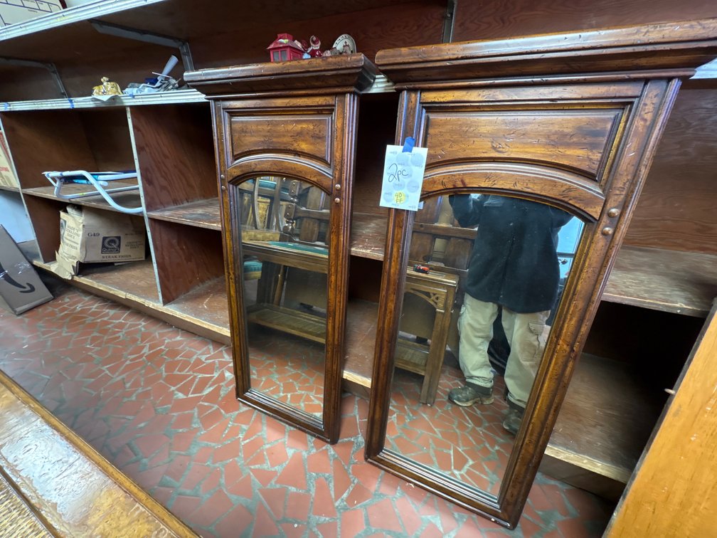 2 wood framed wall mirrors